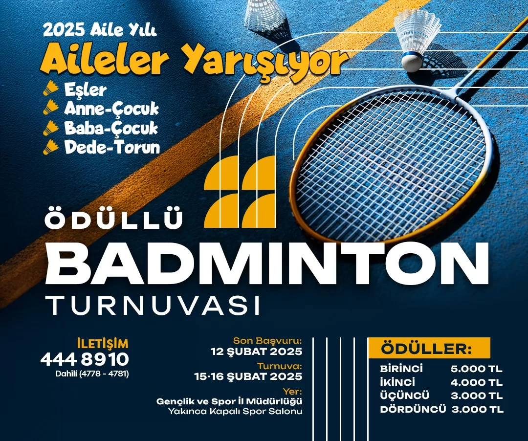 Yeşilyurt Belediyesi, Ödüllü ‘Aileler Arası Badminton Turnuvası’ Düzenliyor Yeşilyurt Belediyesi, Cumhurbaşkanı Recep Tayyip Erdoğan tarafından 2025 yılının ‘Aileler