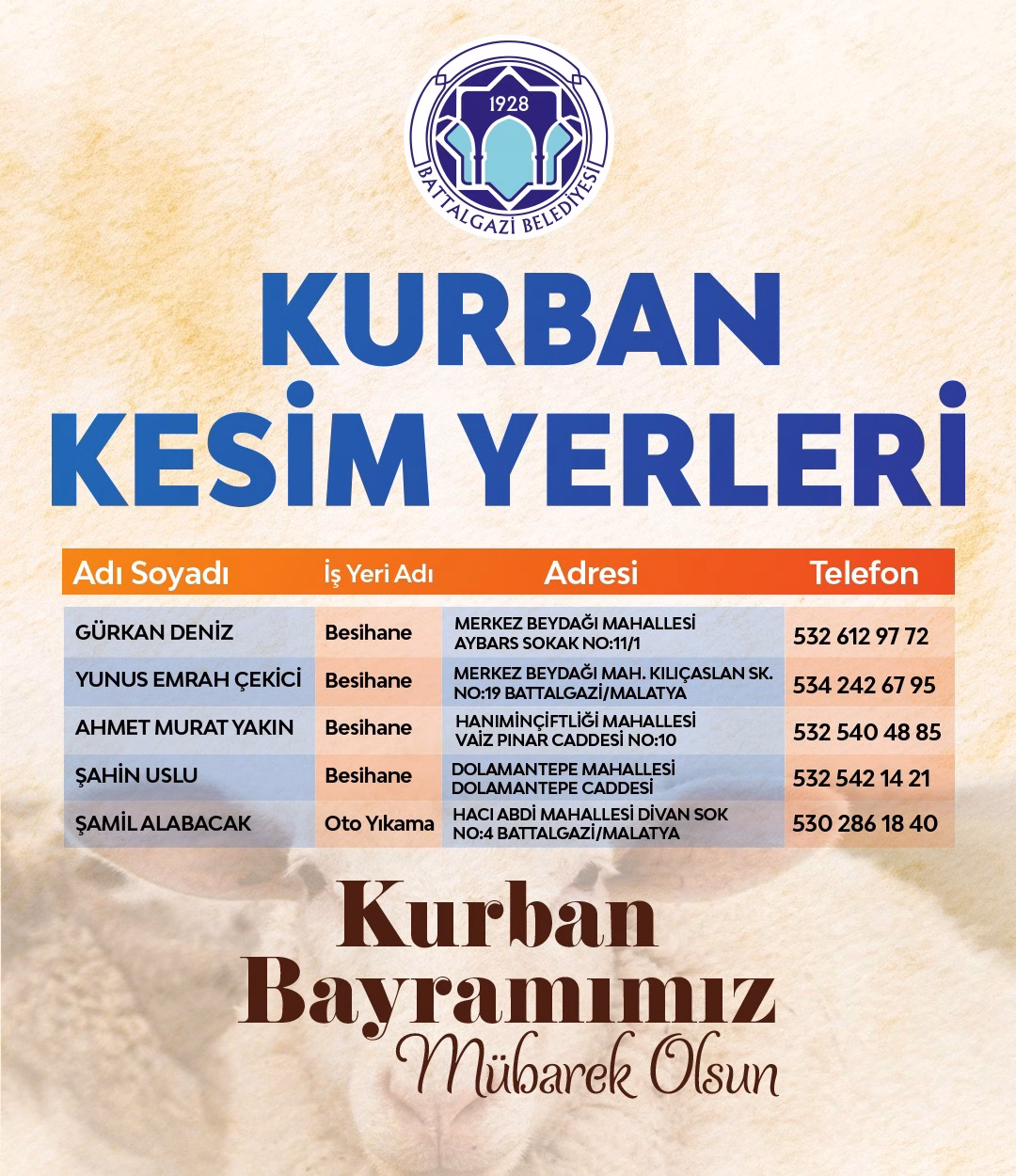 Battalgazi Belediyesi, vatandaşların kurban ibadetlerini sağlıklı, hijyenik ve düzenli bir