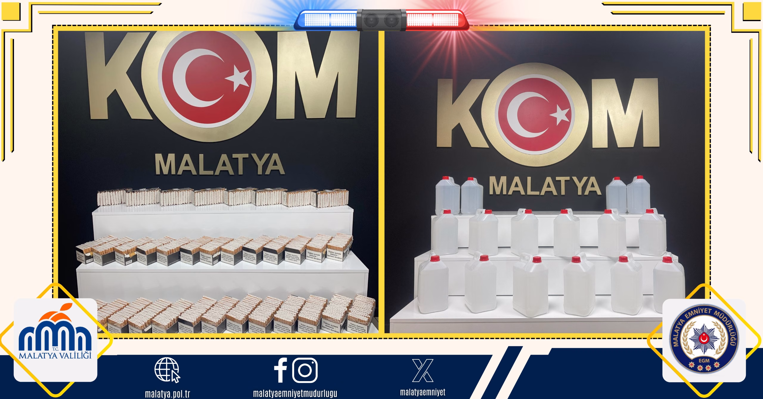 Malatya İl Emniyet Müdürlüğü ekiplerince yürütülen kaçakçılıkla mücadele çalışmaları kapsamında