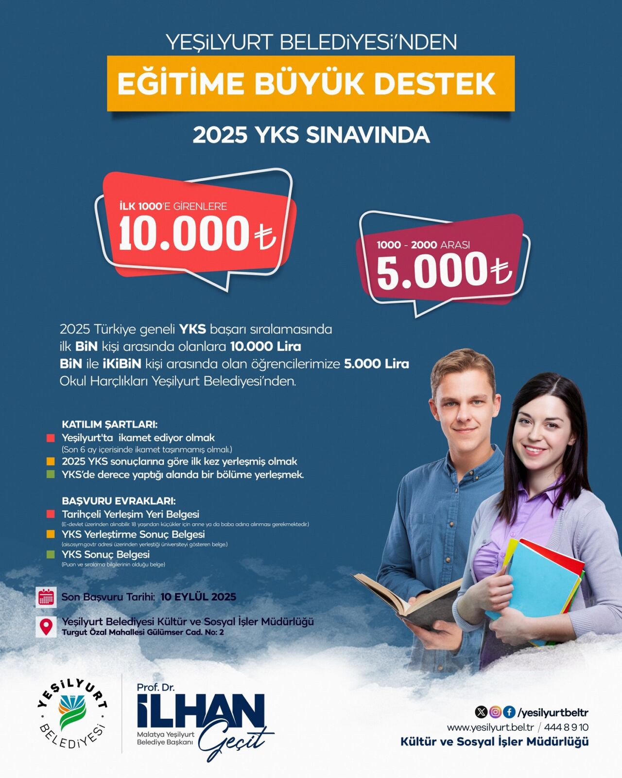 Türkiye Genelinde 2025 YKS’de Başarı Gösteren Öğrencilere Nakit Ödül Yeşilyurt