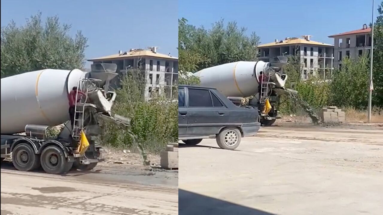 Malatya’nın Doğanşehir ilçesinde bir beton mikserinin, iş bitiminde kazanda kalan