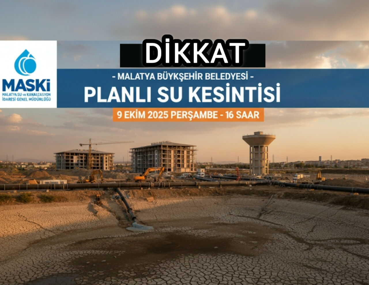 Malatya’da 16 Saatlik Planlı Su Kesintisi Uyarısı: 5 Mahalle Etkilenecek