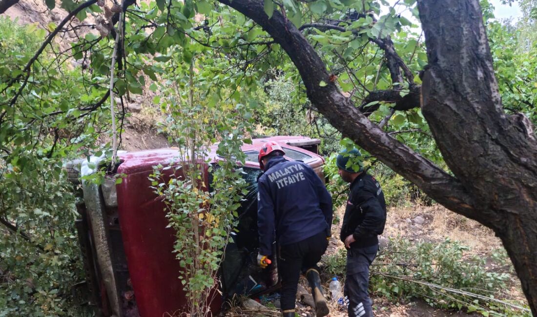 Malatya'nın Hekimhan ilçesinde, yağış nedeniyle kayganlaşan yolda kontrolden çıkan pikap