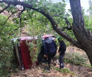 Malatya'nın Hekimhan ilçesinde, yağış nedeniyle kayganlaşan yolda kontrolden çıkan pikap