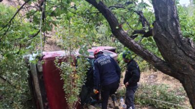 Malatya'nın Hekimhan ilçesinde, yağış nedeniyle kayganlaşan yolda kontrolden çıkan pikap