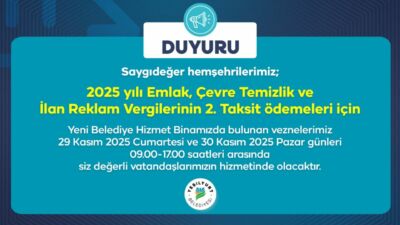 Yeşilyurt Belediyesi, vergi ödemelerinde yoğunluğu azaltmak için vezneleri 29–30 Kasım’da