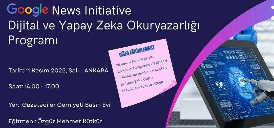 Google Haber İnisiyatifi, 3 Aralık’ta İnönü Üniversitesi’nde gazetecilere yönelik yapay