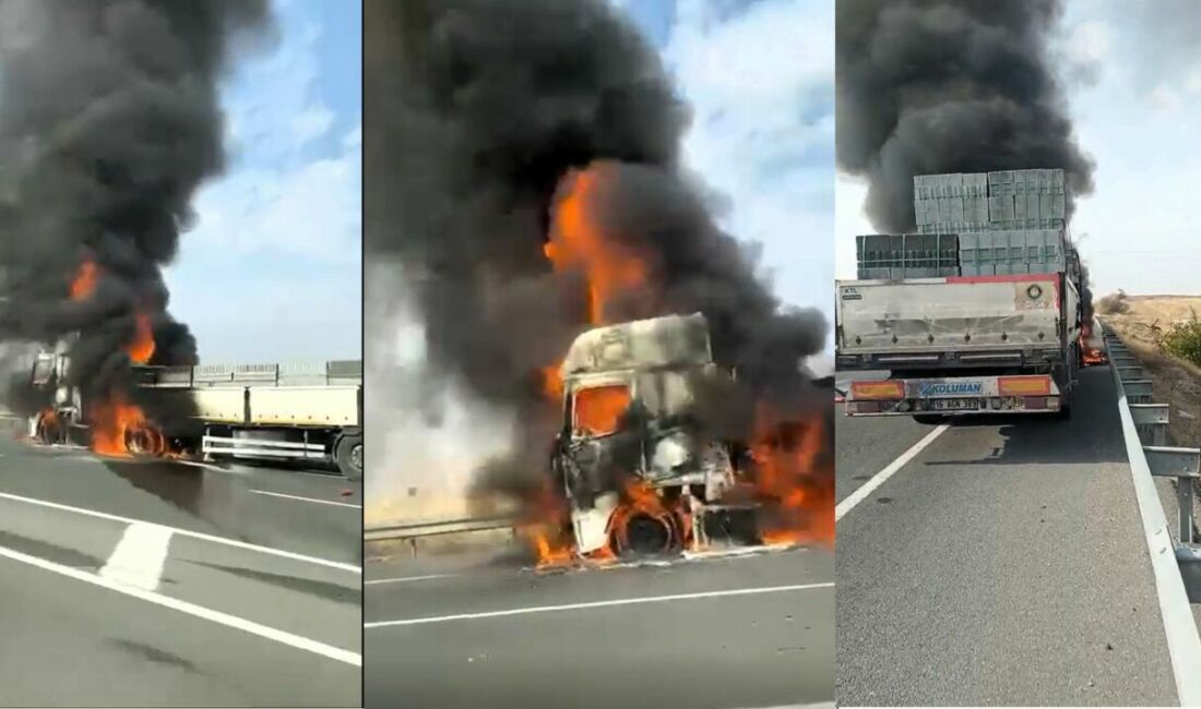Malatya-Elazığ Karayolu'nda seyir halindeki bims yüklü tırda çıkan yangın, aracın