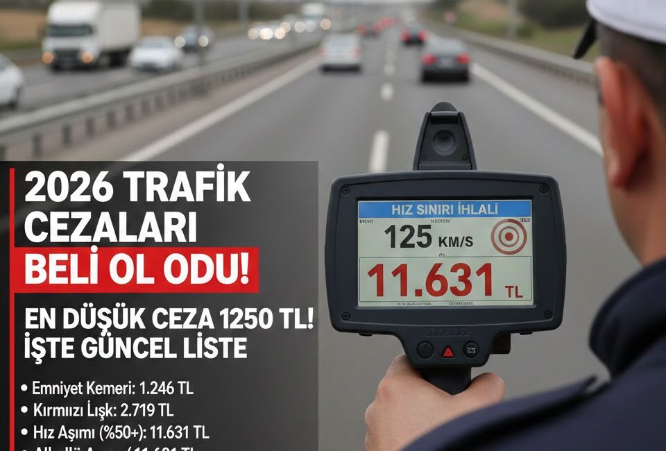 2026 da Trafikde En Düşük Ceza 1250 TL 1 Ocak 2026’dan itibaren geçerli olacak yeni trafik cezaları, Yeniden