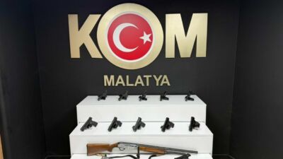 Malatya’da polis ekiplerinin düzenlediği operasyonda 12 ruhsatsız tabanca ve 1
