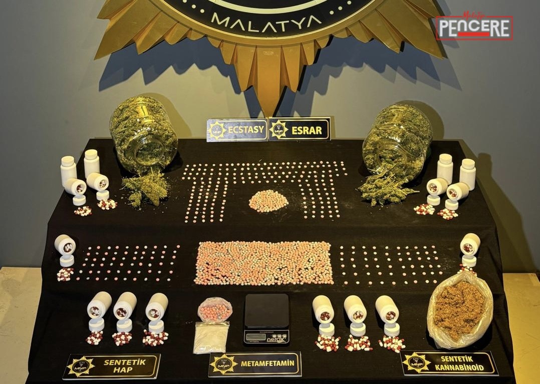 Malatya’da emniyet ekiplerinin düzenlediği uyuşturucu operasyonunda farklı türlerde çok sayıda