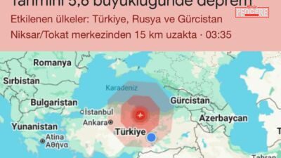 Tokat’ın Niksar ilçesi yakınlarında sabaha karşı meydana gelen yaklaşık 5,6