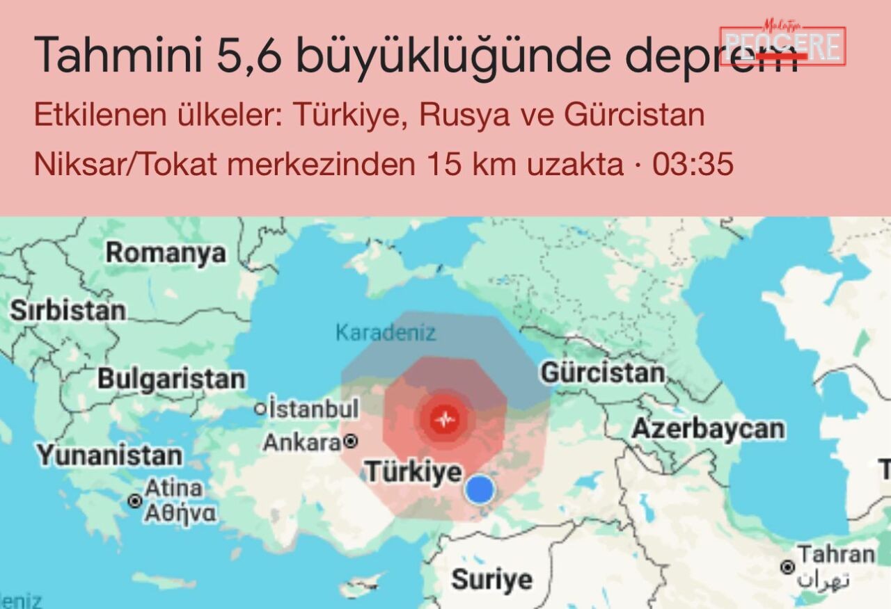 Tokat’ın Niksar ilçesi yakınlarında sabaha karşı meydana gelen yaklaşık 5,6