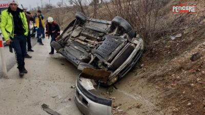 Malatya-Ankara karayolu Tavşantepe mevkiinde meydana gelen tek taraflı kazada, kontrolden