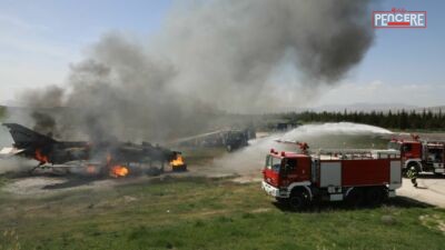 Malatya’da askeri ve sivil ekiplerin katılımıyla gerçekleştirilen "Uçak Yangınına Müdahale