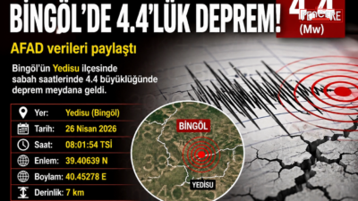 Afet ve Acil Durum Yönetimi Başkanlığı (AFAD) verilerine göre Bingöl’ün