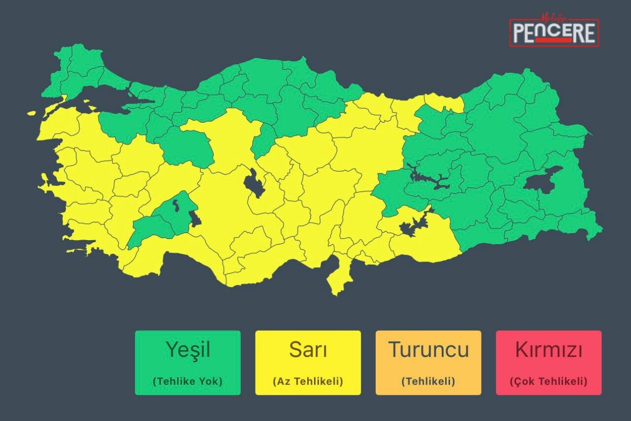 İçişleri Bakanlığı, Meteoroloji verilerine dayanarak Malatya’ya komşu iller için kuvvetli