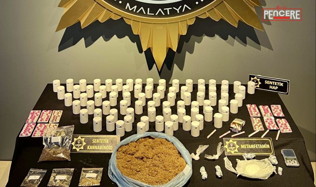 Malatya’da polis ekiplerince düzenlenen uyuşturucu operasyonunda farklı türlerde madde ele