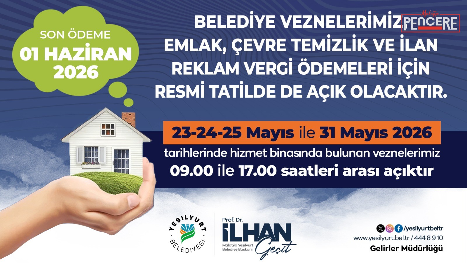 Yeşilyurt Belediyesi, Emlak Vergisi, Çevre Temizlik Vergisi ile İlan ve