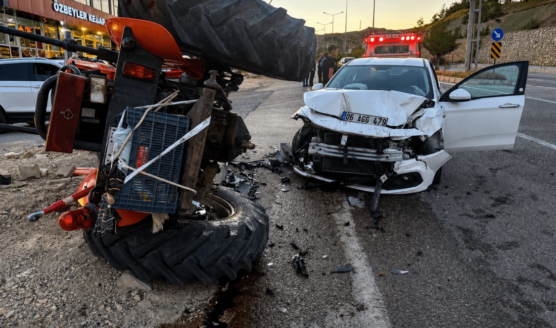 Darende Somuncubaba Kavşağı’nda meydana gelen trafik kazasında otomobil ile traktör
