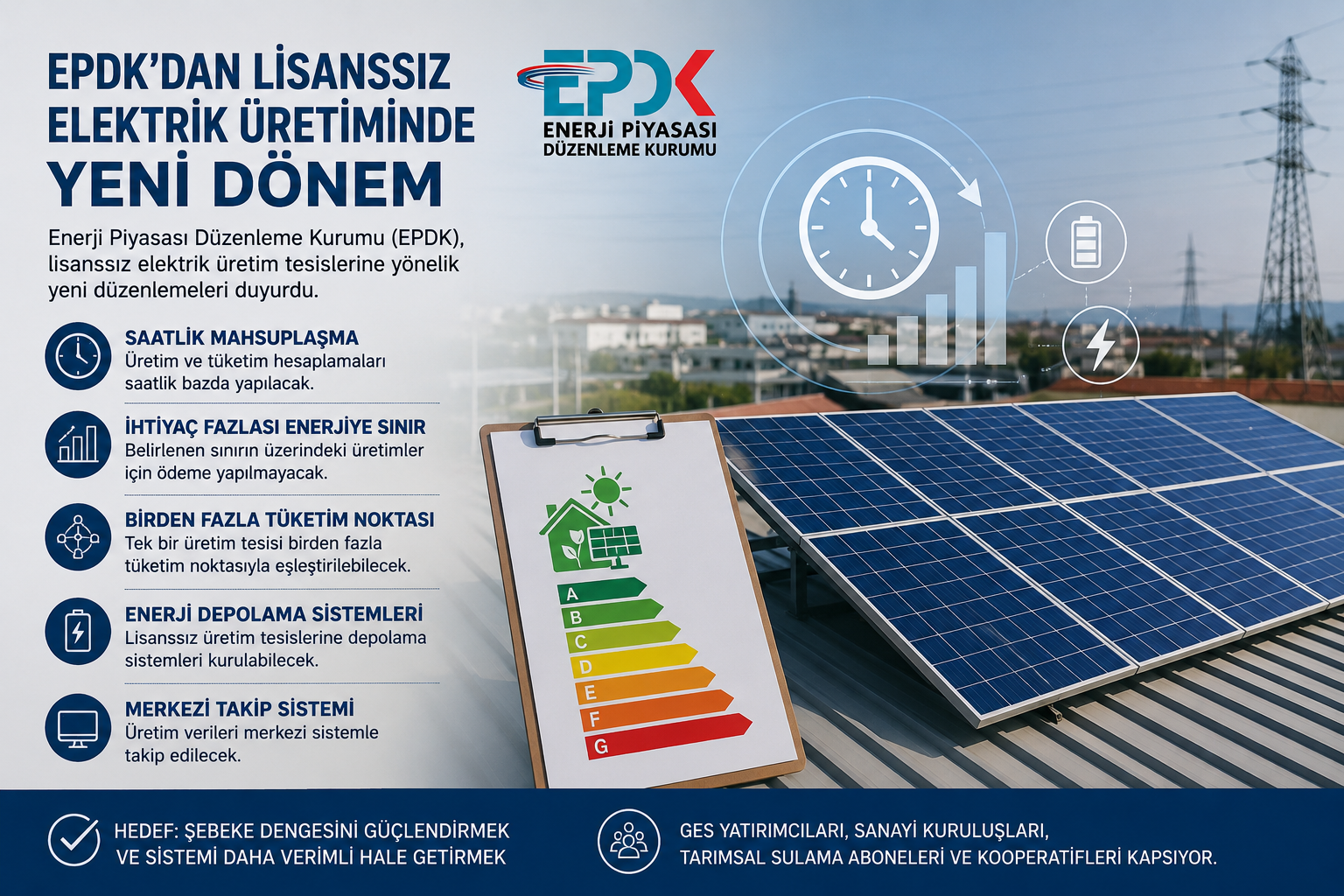 Enerji Piyasası Düzenleme Kurumu (EPDK), lisanssız elektrik üretim tesislerine yönelik