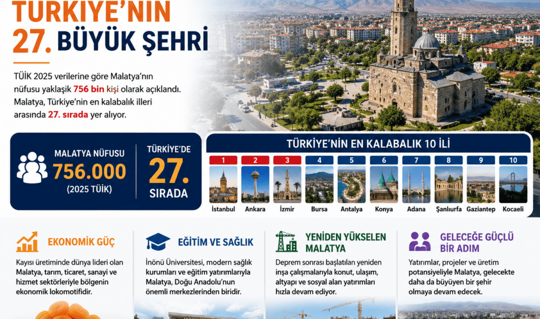 Türkiye İstatistik Kurumu (TÜİK) verilerine göre Malatya, yaklaşık 756 bin