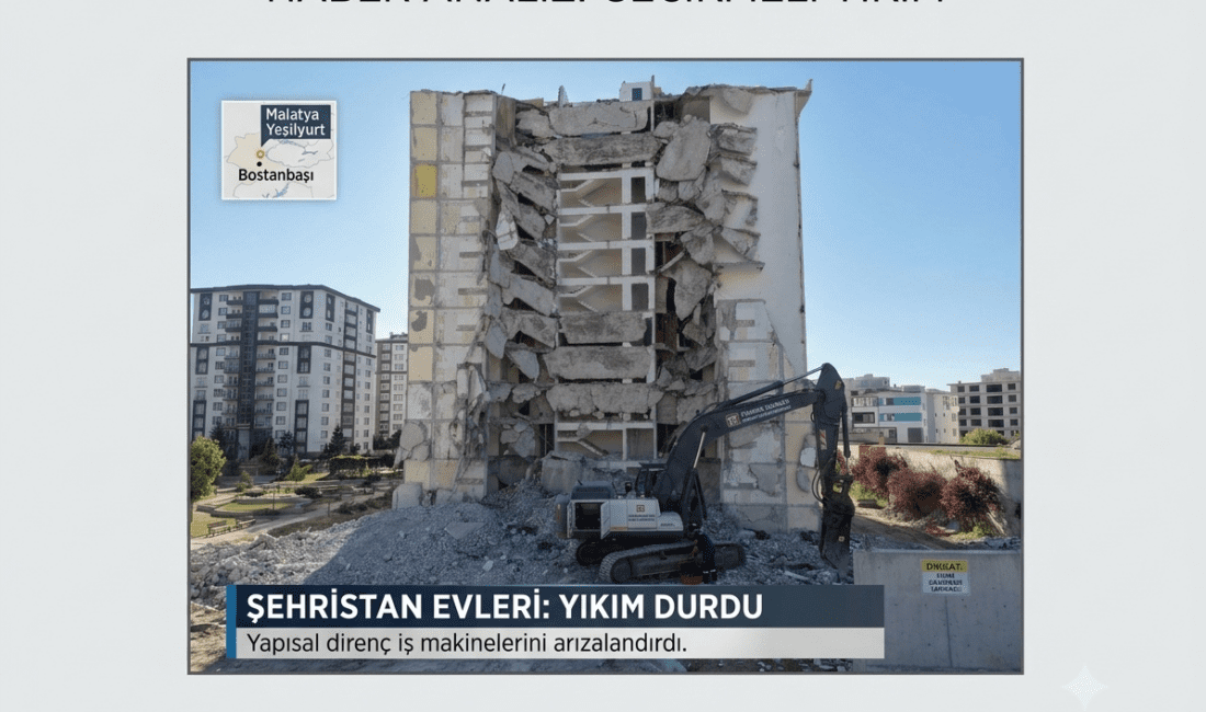 Malatya Şehristan Evleri’nde Yıkım Durdu: İş Makineleri Betonu Kıramadı! 6 Şubat depremleri sonrası orta hasara çevrilen Şehristan Evleri sitesindeki
