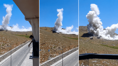 Malatya’nın Yeşilyurt ilçesindeki İkizce Deprem Konutları yakınlarında sürdürülen dinamitli kazı