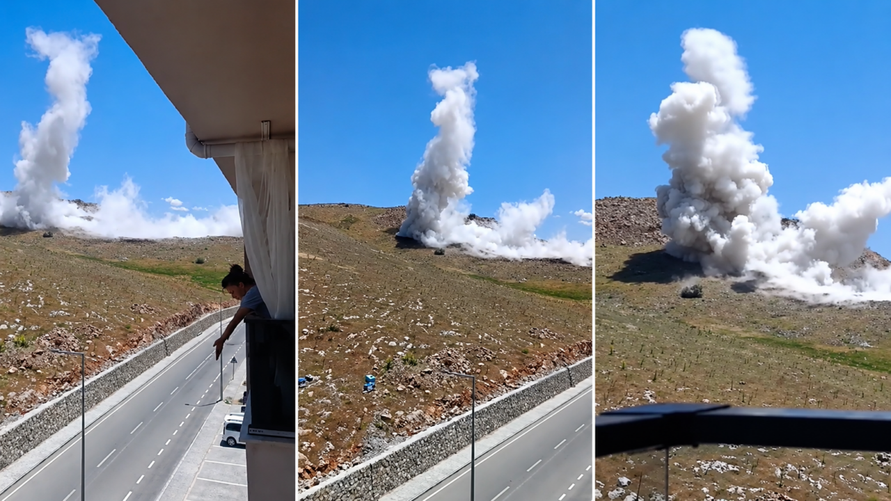 Malatya’nın Yeşilyurt ilçesindeki İkizce Deprem Konutları yakınlarında sürdürülen dinamitli kazı