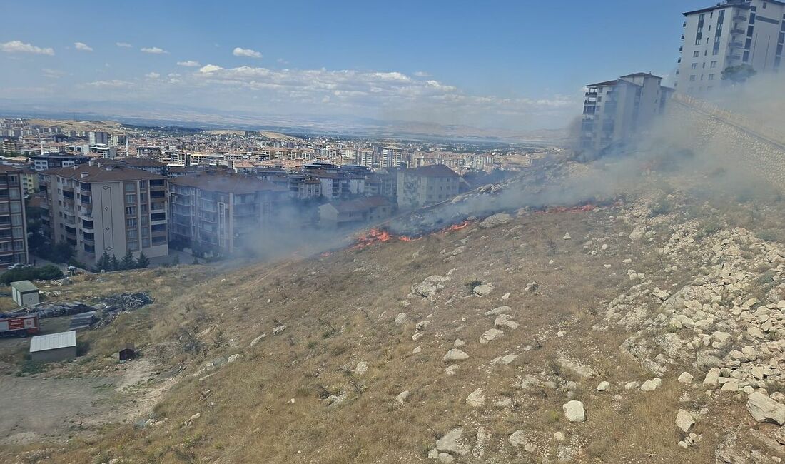 Malatya’nın Battalgazi ilçesinde boş arazide çıkan ot yangını, itfaiye ekiplerinin