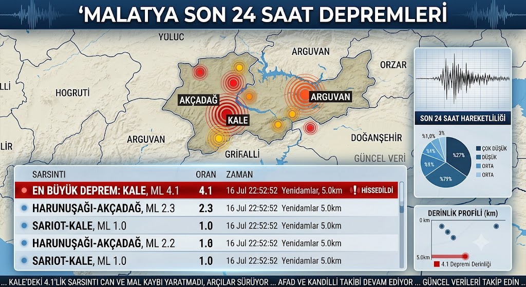 Malatya'da hareketli gece: Kale ilçesinde meydana gelen 4.1 büyüklüğündeki sarsıntı
